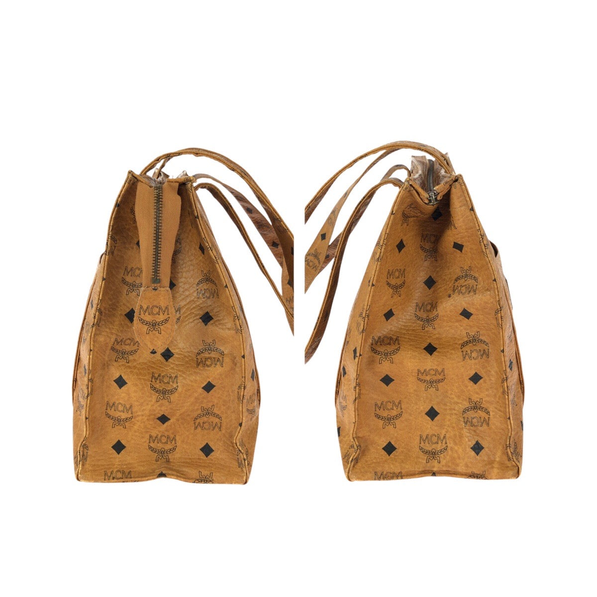 23033
MCM Vintage Visetos Brown Camel Gold Hardware PVC Shoulder Bag Tote Bag Ladies AB21