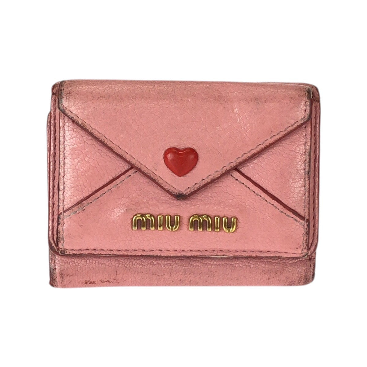 23036
MIUMIU Miu Miu Madras Love Pink Red Gold Hardware Leather Bi-fold Wallet Compact Wallet Women's B5