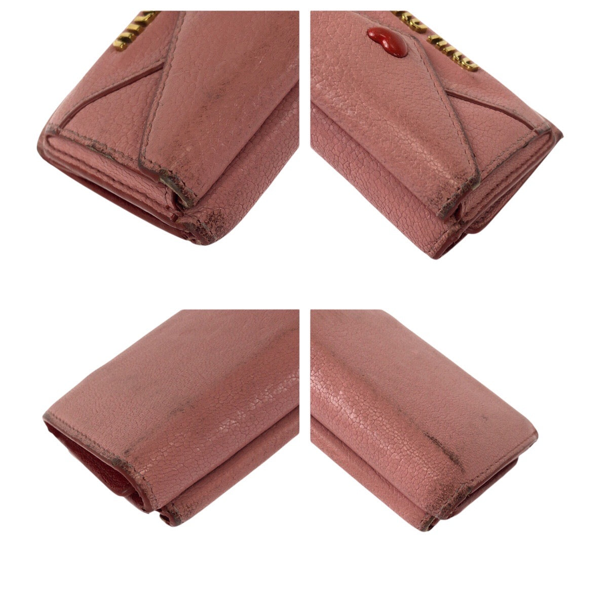 23036
MIUMIU Miu Miu Madras Love Pink Red Gold Hardware Leather Bi-fold Wallet Compact Wallet Women's B5