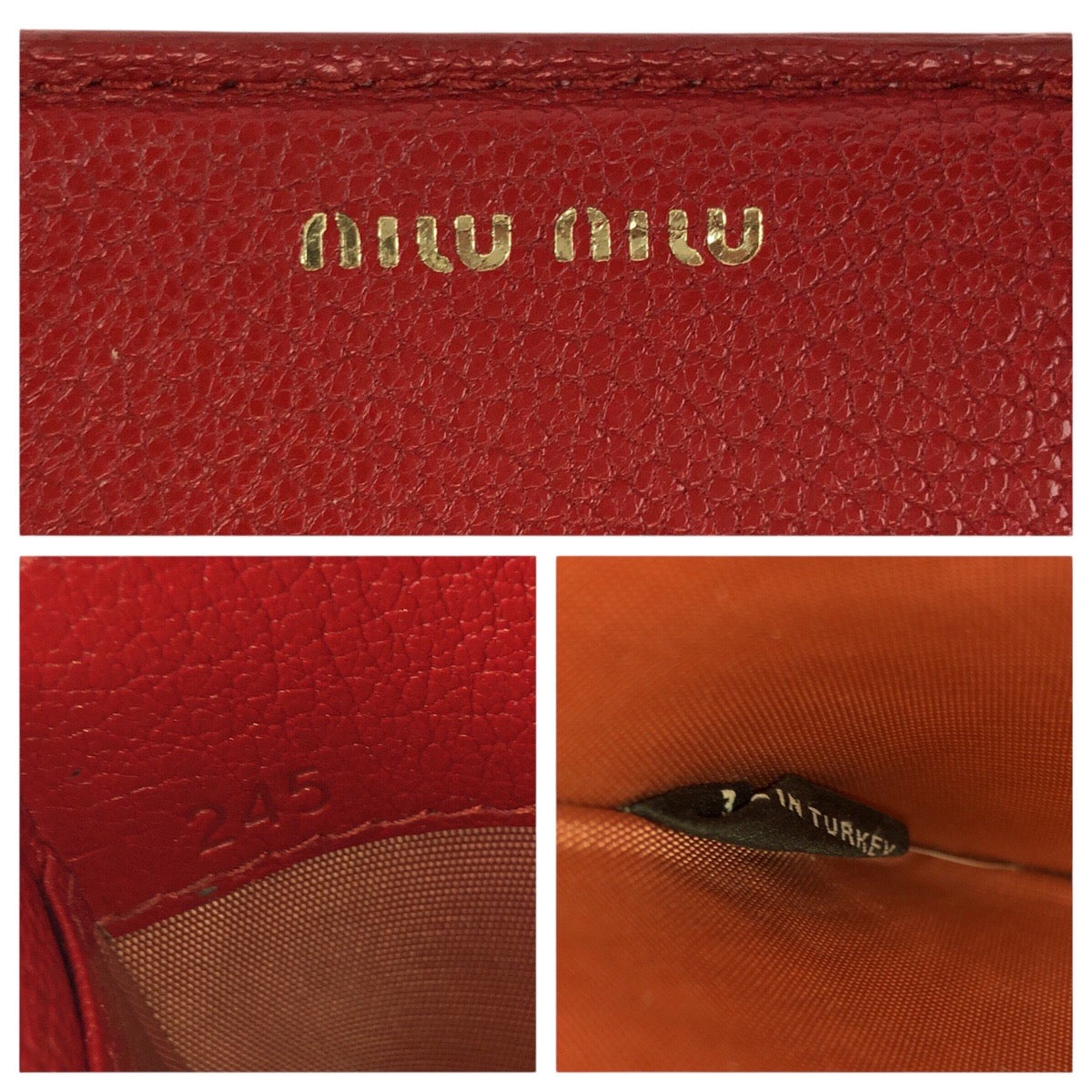 23036
MIUMIU Miu Miu Madras Love Pink Red Gold Hardware Leather Bi-fold Wallet Compact Wallet Women's B5