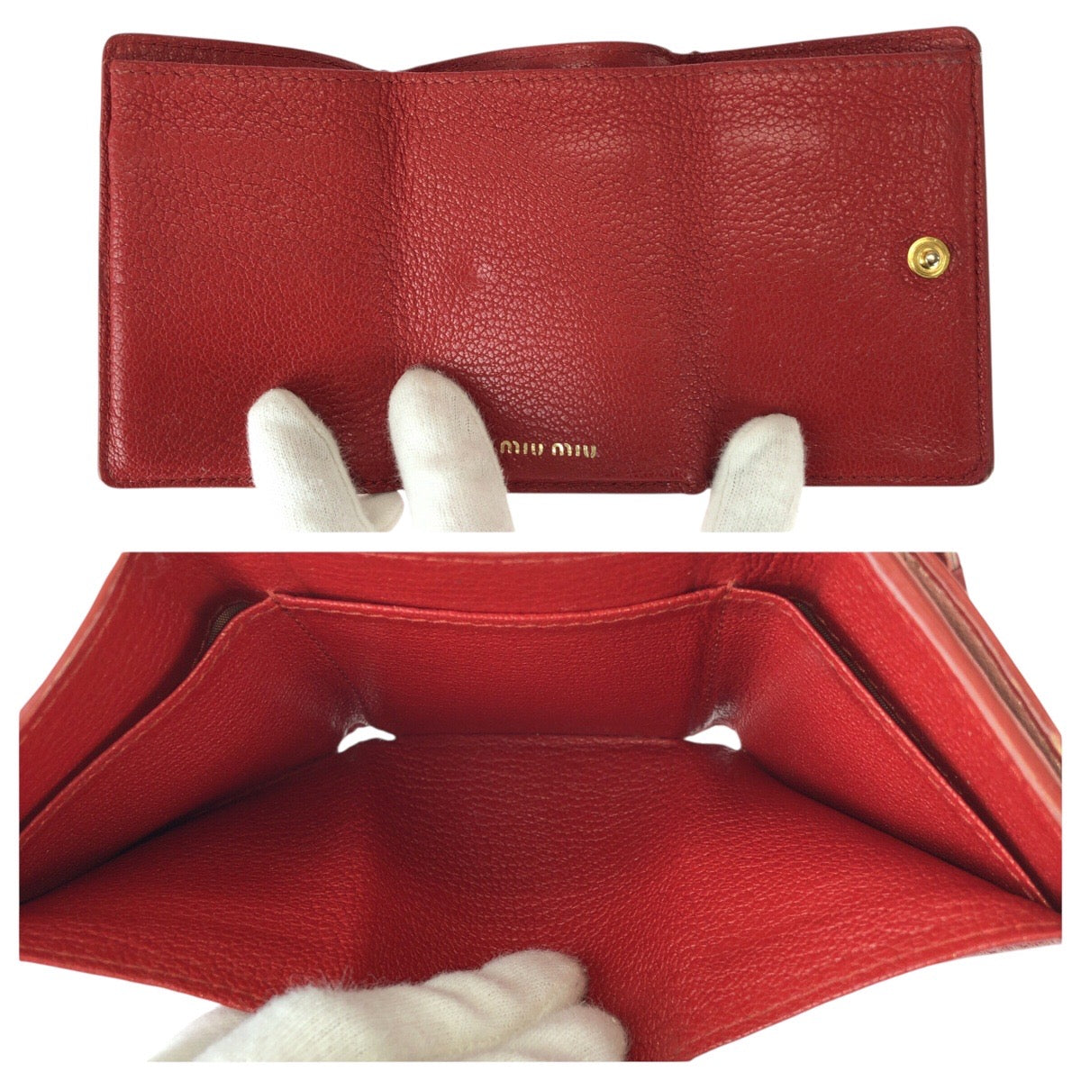 23036
MIUMIU Miu Miu Madras Love Pink Red Gold Hardware Leather Bi-fold Wallet Compact Wallet Women's B5