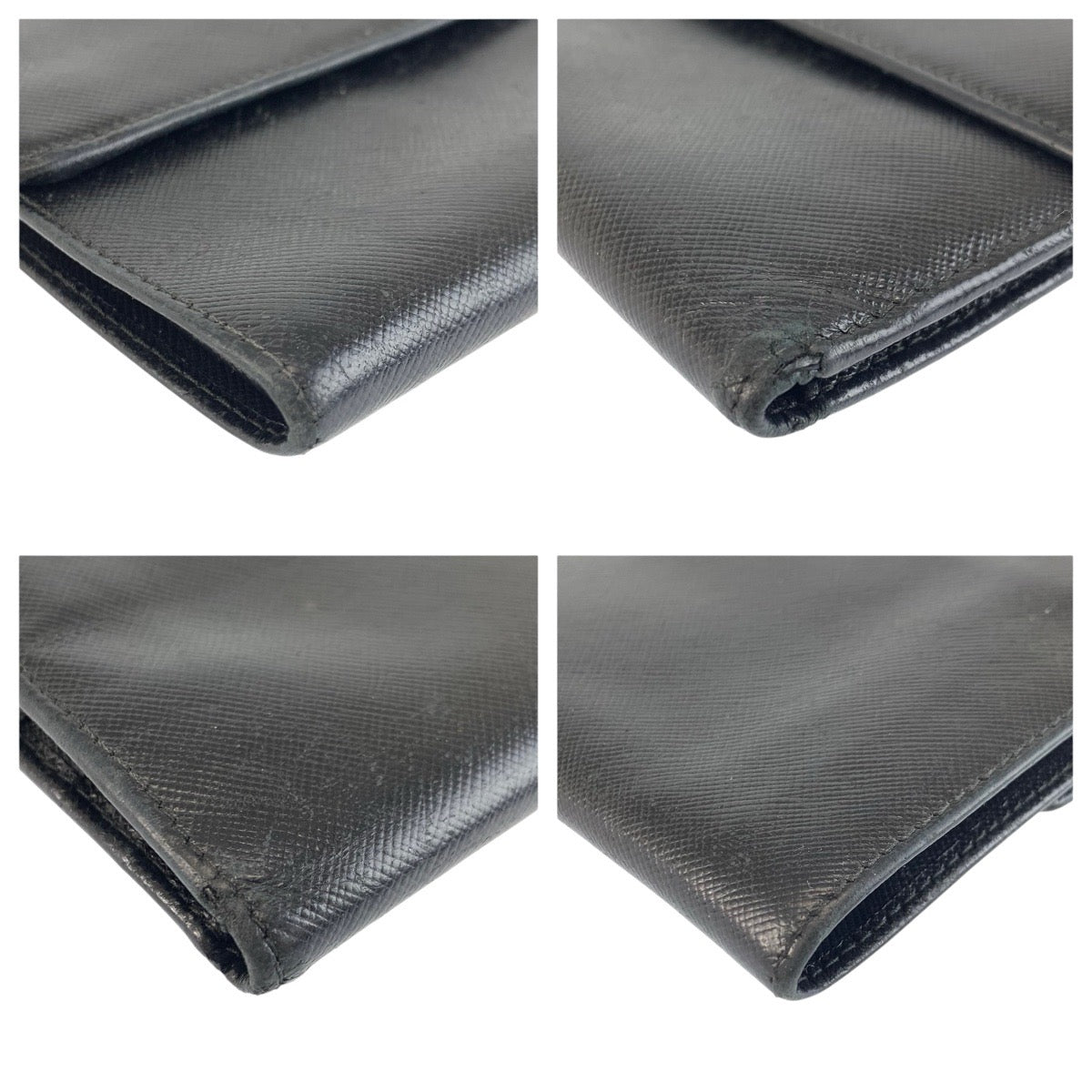 23038
PRADA プラダ サフィアーノ 三角ロゴプレート ブラック 黒 シルバー金具 レザー 折財布 コンパクトウォレット レディース AB8