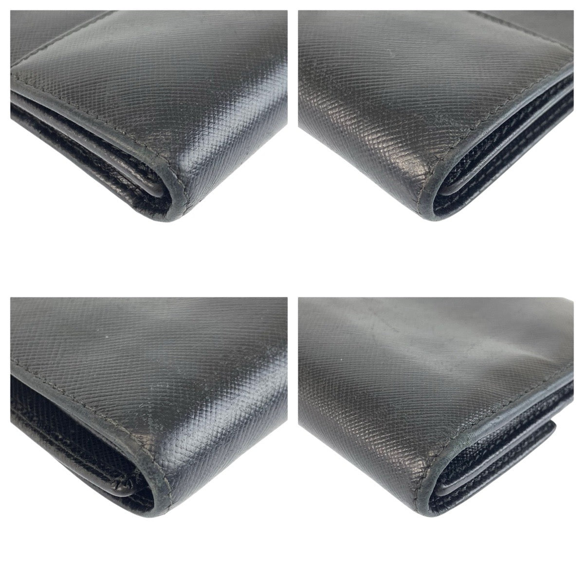 23038
PRADA プラダ サフィアーノ 三角ロゴプレート ブラック 黒 シルバー金具 レザー 折財布 コンパクトウォレット レディース AB8