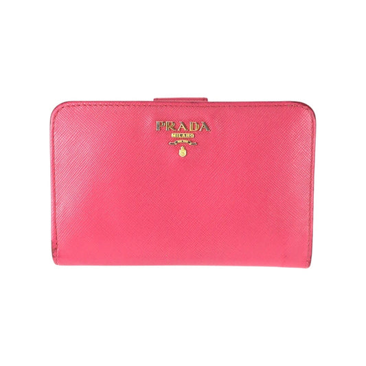 23039
PRADA Saffiano Pink Gold Hardware Leather Folded Wallet Compact Wallet Women's AB10