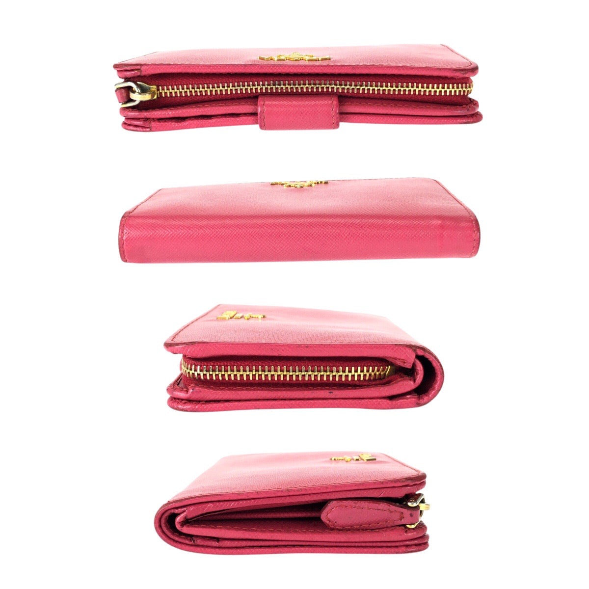 23039
PRADA プラダ サフィアーノ ピンク ゴールド金具 レザー 折財布 コンパクトウォレット レディース AB10