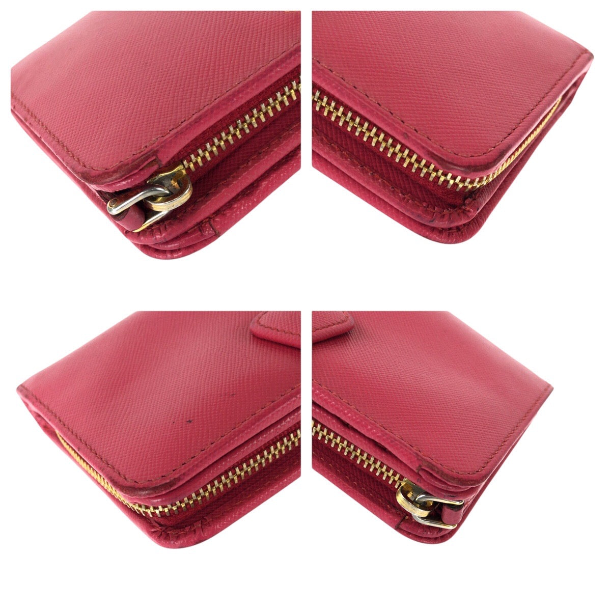 23039
PRADA プラダ サフィアーノ ピンク ゴールド金具 レザー 折財布 コンパクトウォレット レディース AB10