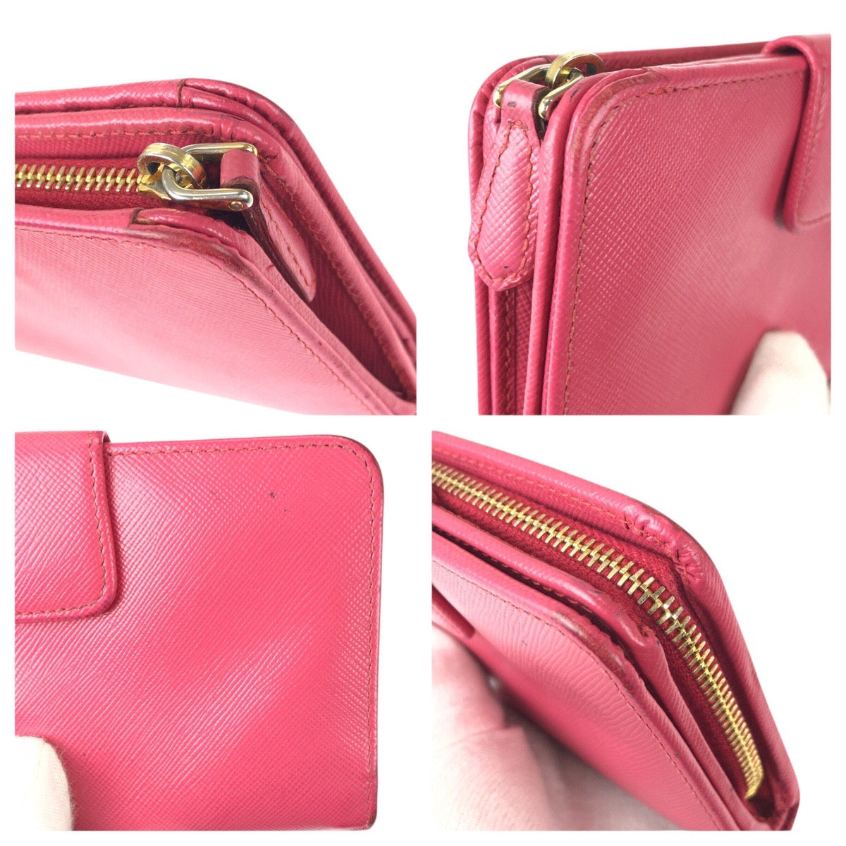 23039
PRADA プラダ サフィアーノ ピンク ゴールド金具 レザー 折財布 コンパクトウォレット レディース AB10