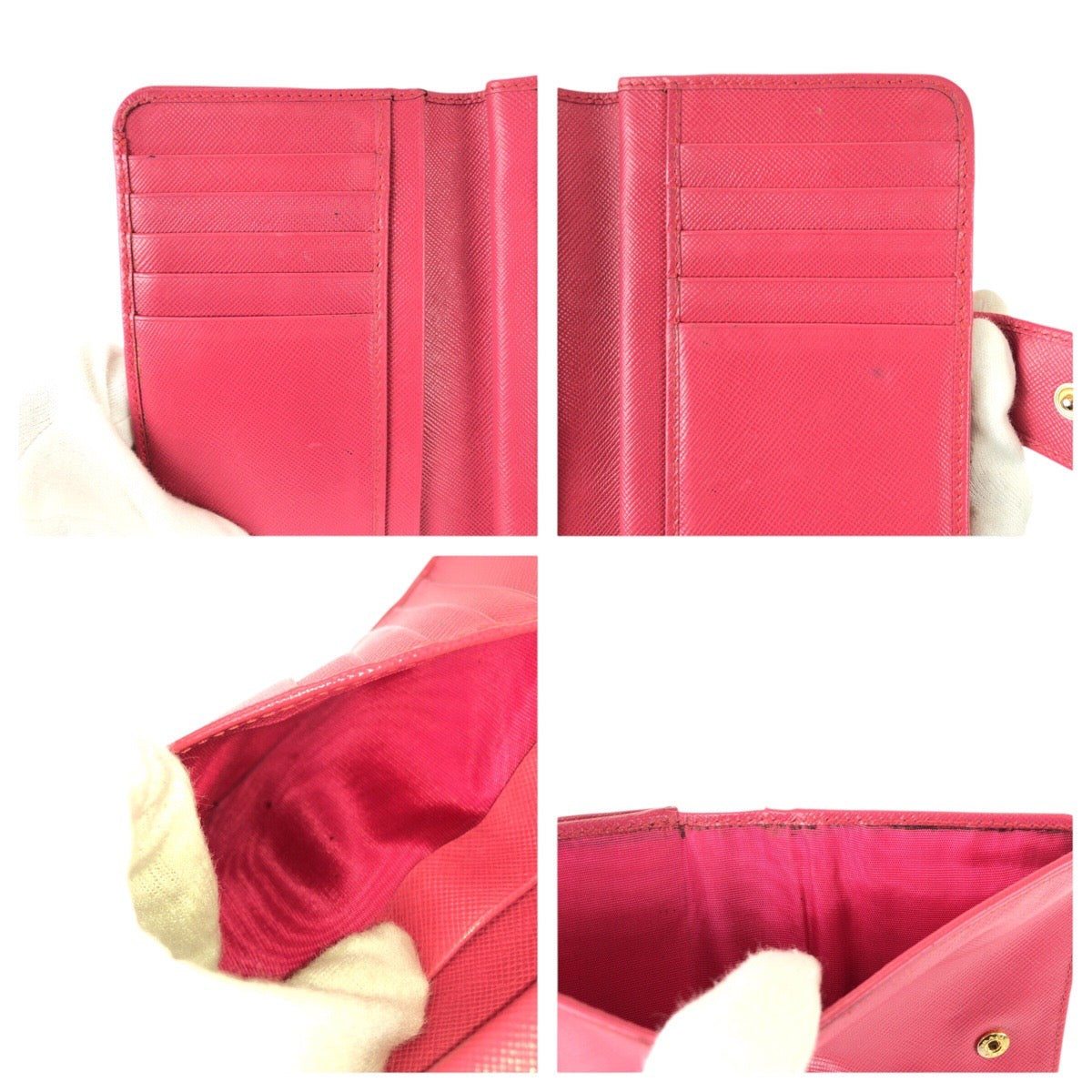 23039
PRADA プラダ サフィアーノ ピンク ゴールド金具 レザー 折財布 コンパクトウォレット レディース AB10