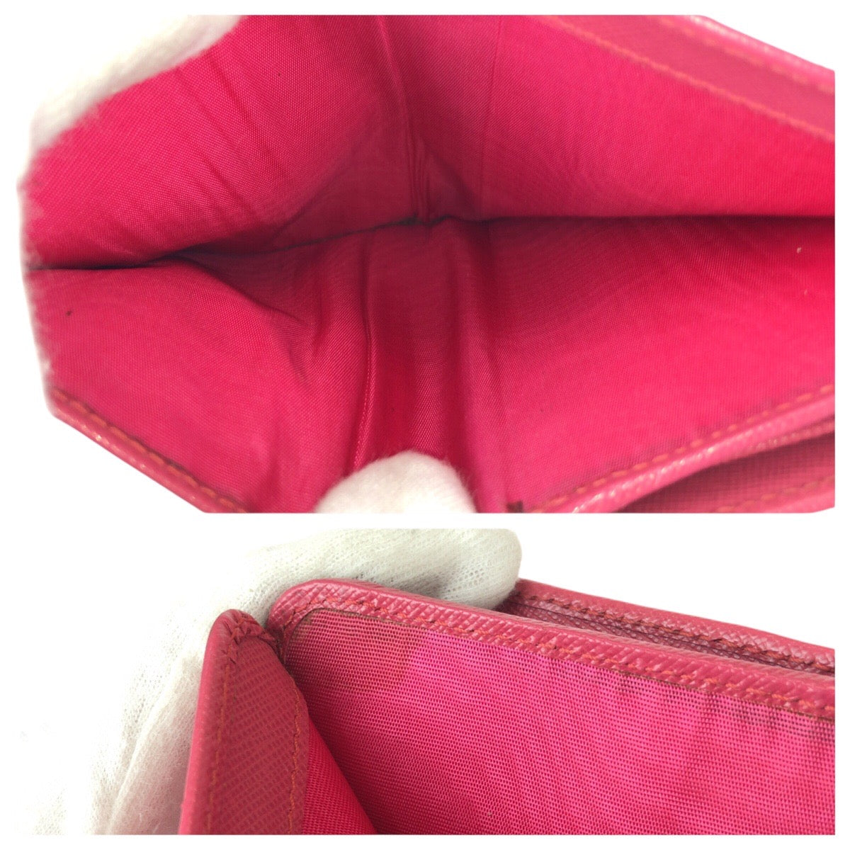 23039
PRADA プラダ サフィアーノ ピンク ゴールド金具 レザー 折財布 コンパクトウォレット レディース AB10
