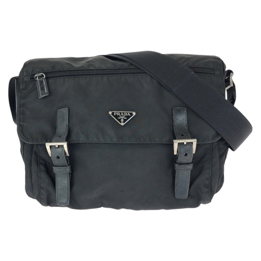 23040
PRADA プラダ テスート 三角ロゴプレート ブラック 黒 シルバー金具 ナイロン / レザー ショルダーバッグ メッセンジャーバッグ レディース AB28