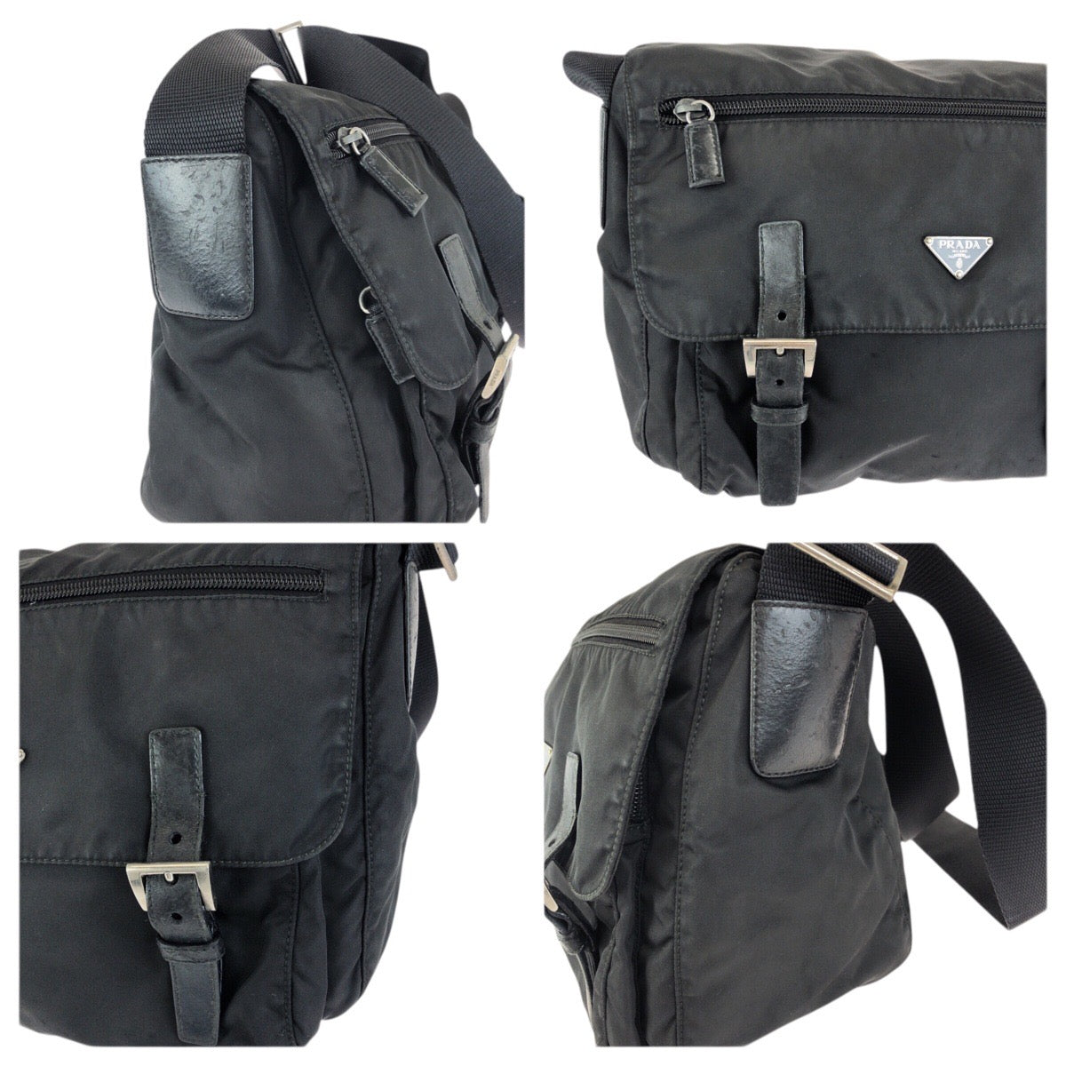 23040
PRADA プラダ テスート 三角ロゴプレート ブラック 黒 シルバー金具 ナイロン / レザー ショルダーバッグ メッセンジャーバッグ レディース AB28