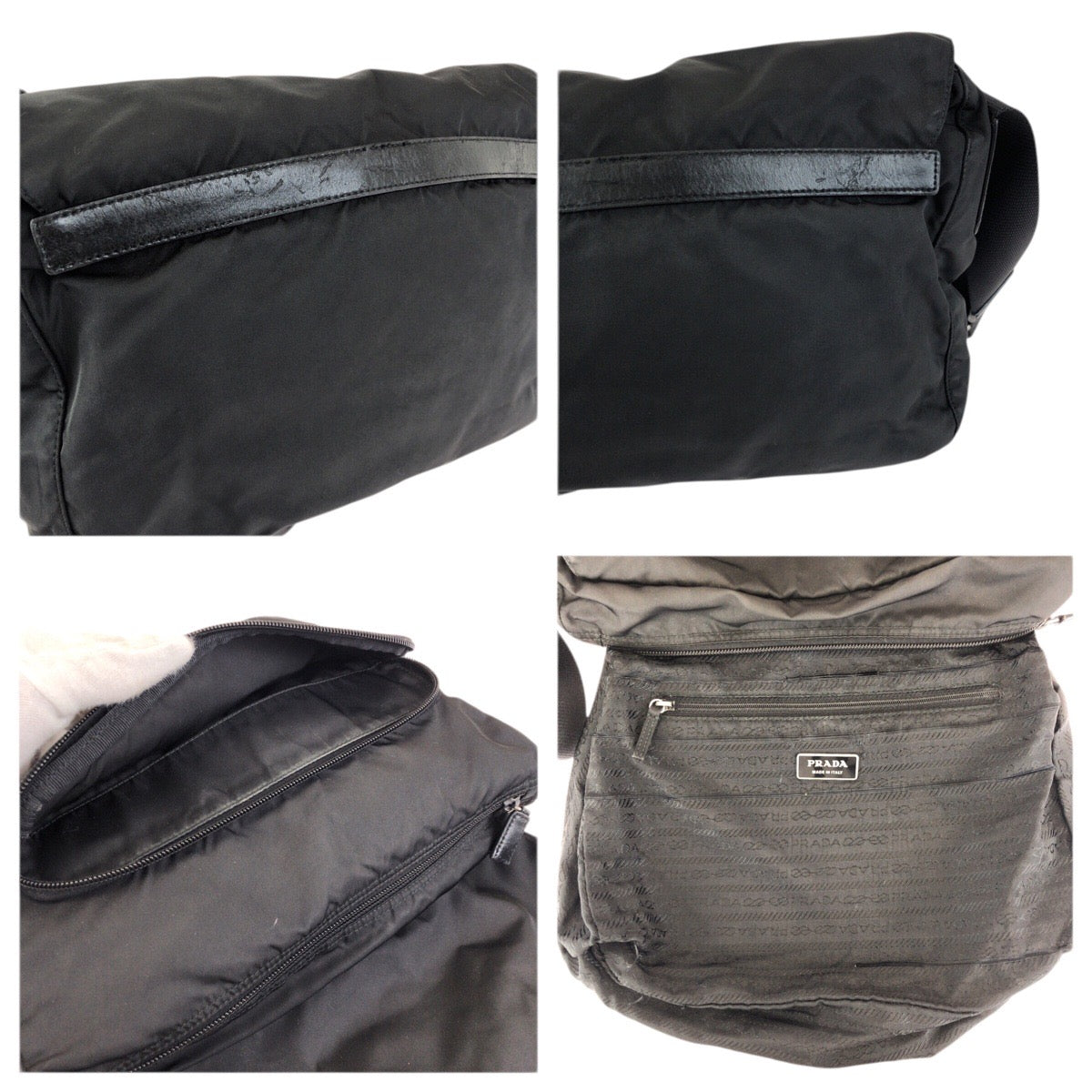 23040
PRADA プラダ テスート 三角ロゴプレート ブラック 黒 シルバー金具 ナイロン / レザー ショルダーバッグ メッセンジャーバッグ レディース AB28