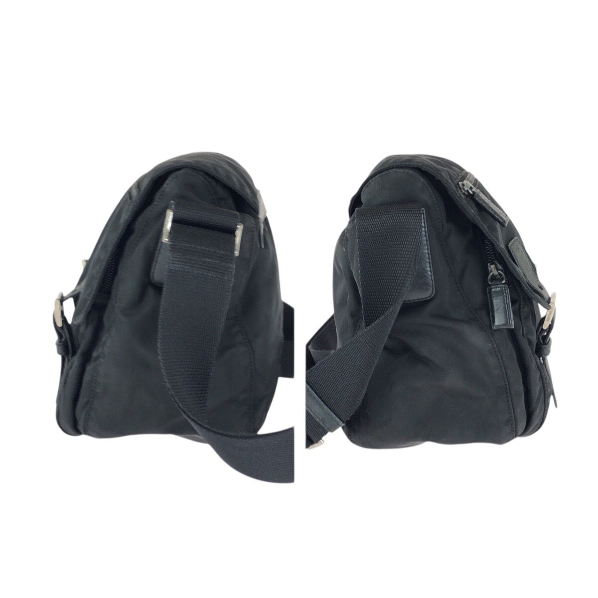 23040
PRADA プラダ テスート 三角ロゴプレート ブラック 黒 シルバー金具 ナイロン / レザー ショルダーバッグ メッセンジャーバッグ レディース AB28