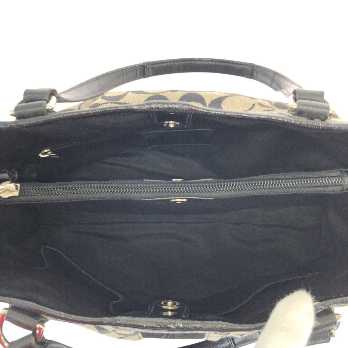 23041
COACH コーチ シグネチャー ブラック グレー シルバー金具 キャンバス / レザー F28501 トートバッグ ショルダーバッグ レディース AB8