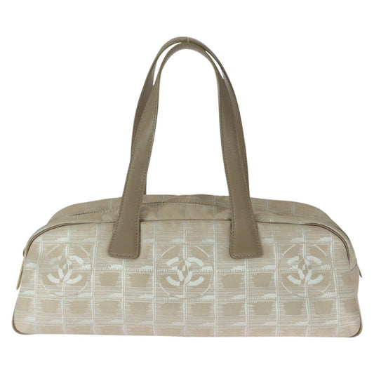 23042
CHANEL New Travel Line Beige Gold Hardware Nylon / Leather Handbag Mini Boston Bag Ladies AB28