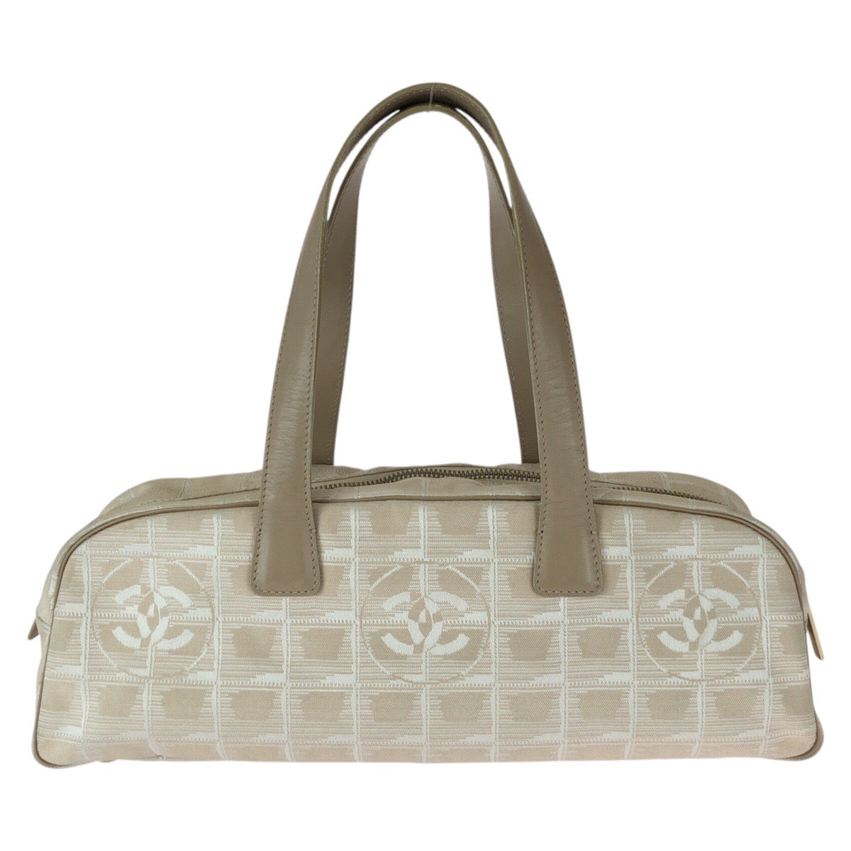 23042
CHANEL New Travel Line Beige Gold Hardware Nylon / Leather Handbag Mini Boston Bag Ladies AB28