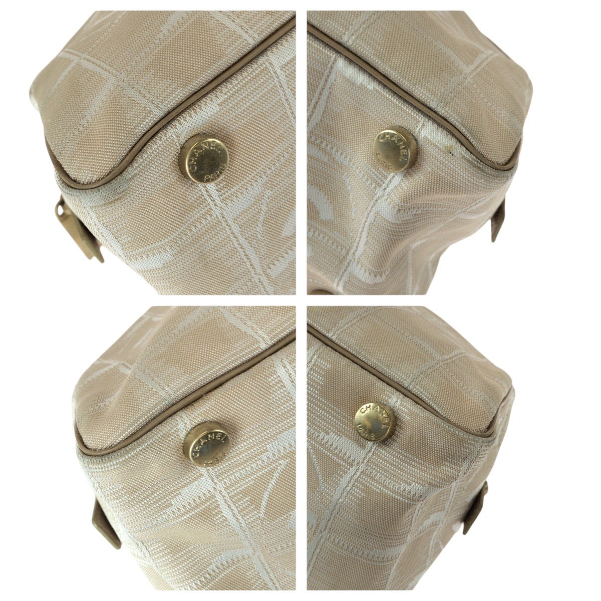 23042
CHANEL New Travel Line Beige Gold Hardware Nylon / Leather Handbag Mini Boston Bag Ladies AB28