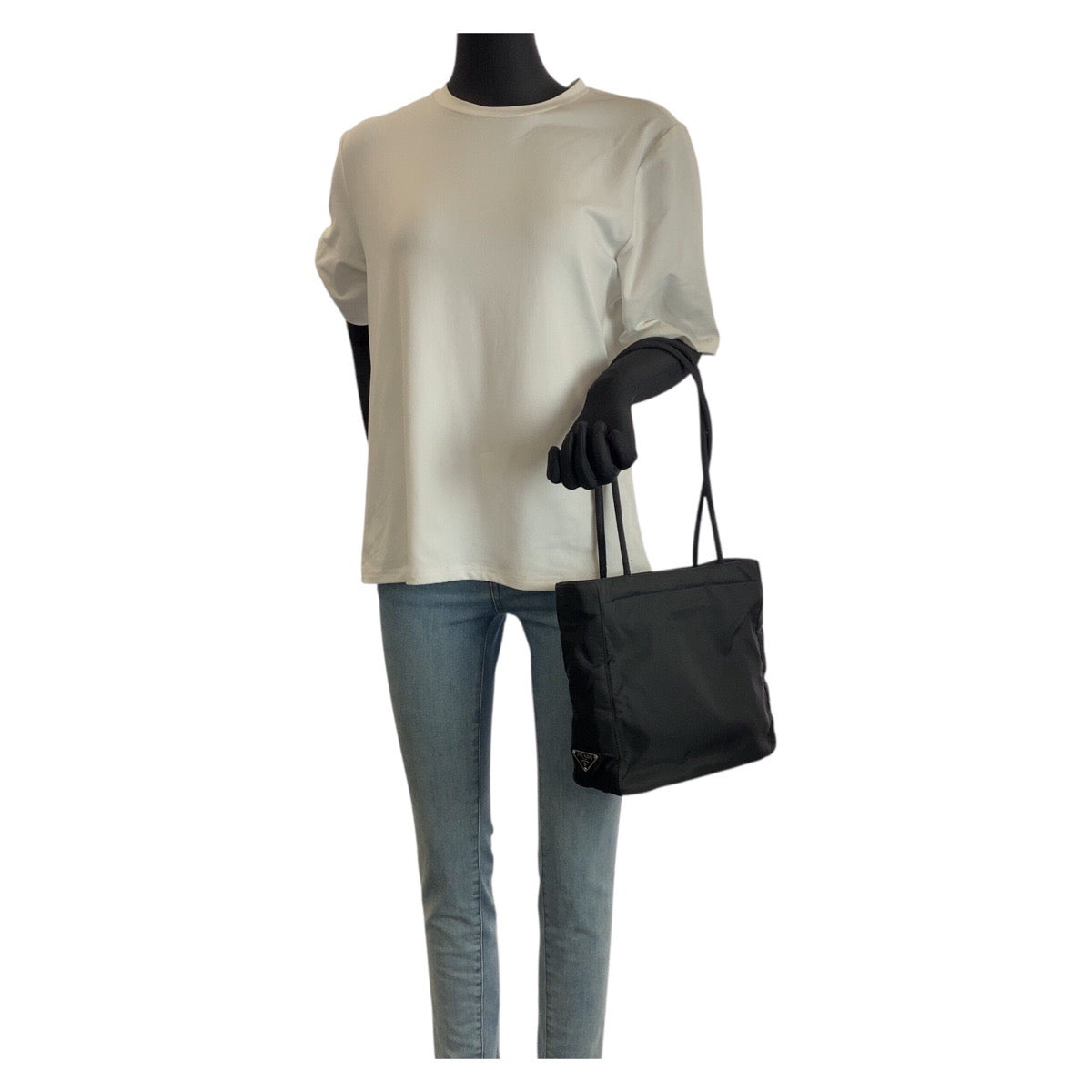 23047
PRADA プラダ テスート 三角ロゴプレート ブラック 黒 シルバー金具 ナイロン 50 トートバッグ ショルダーバッグ レディース ABP21
