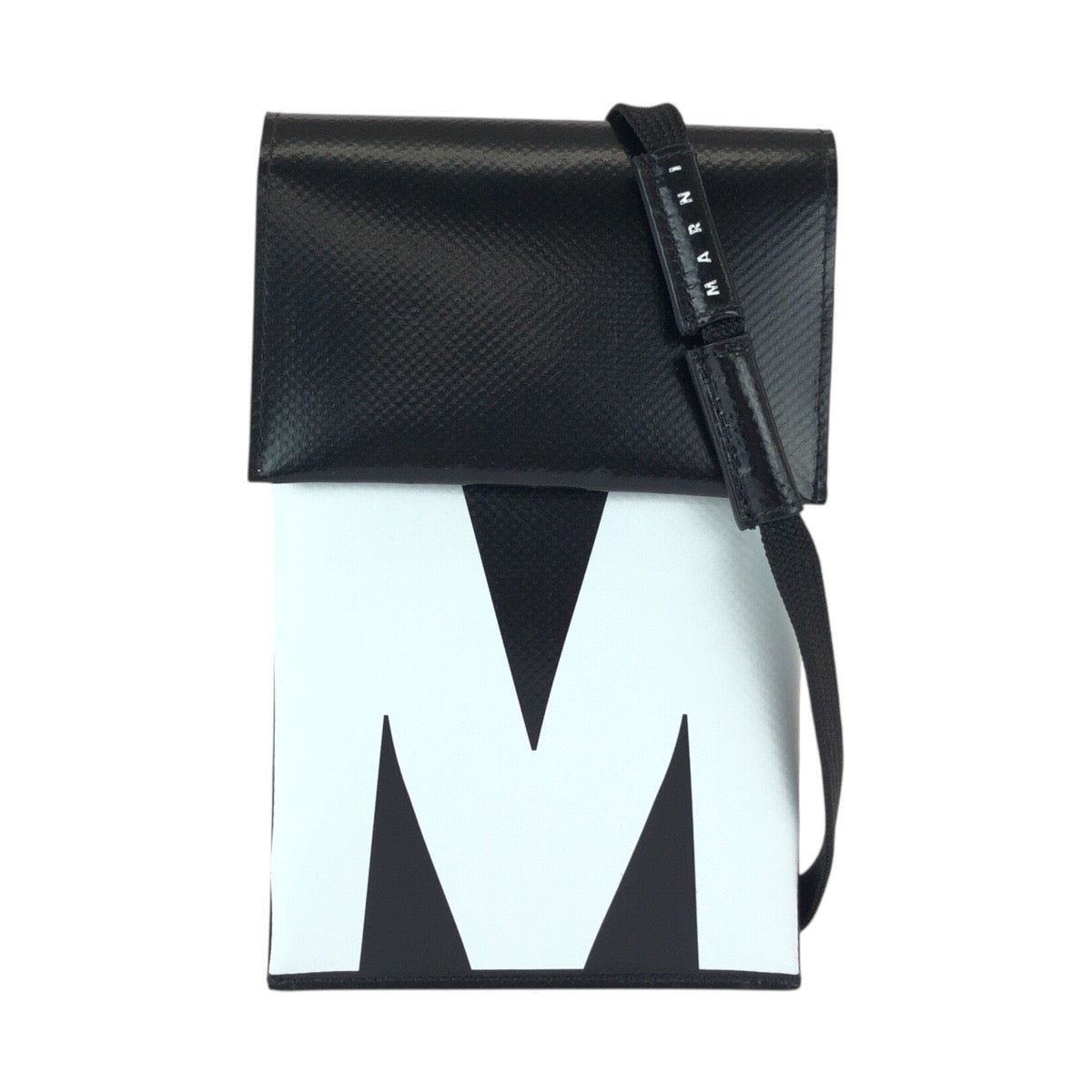 23048
MARNI マルニ ブラック 黒 ホワイト シルバー金具 ポリエステル ショルダーバッグ スマホショルダー 男女兼用 レディース A21
