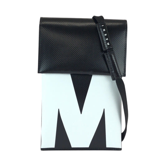 23048
MARNI マルニ ブラック 黒 ホワイト シルバー金具 ポリエステル ショルダーバッグ スマホショルダー 男女兼用 レディース A21