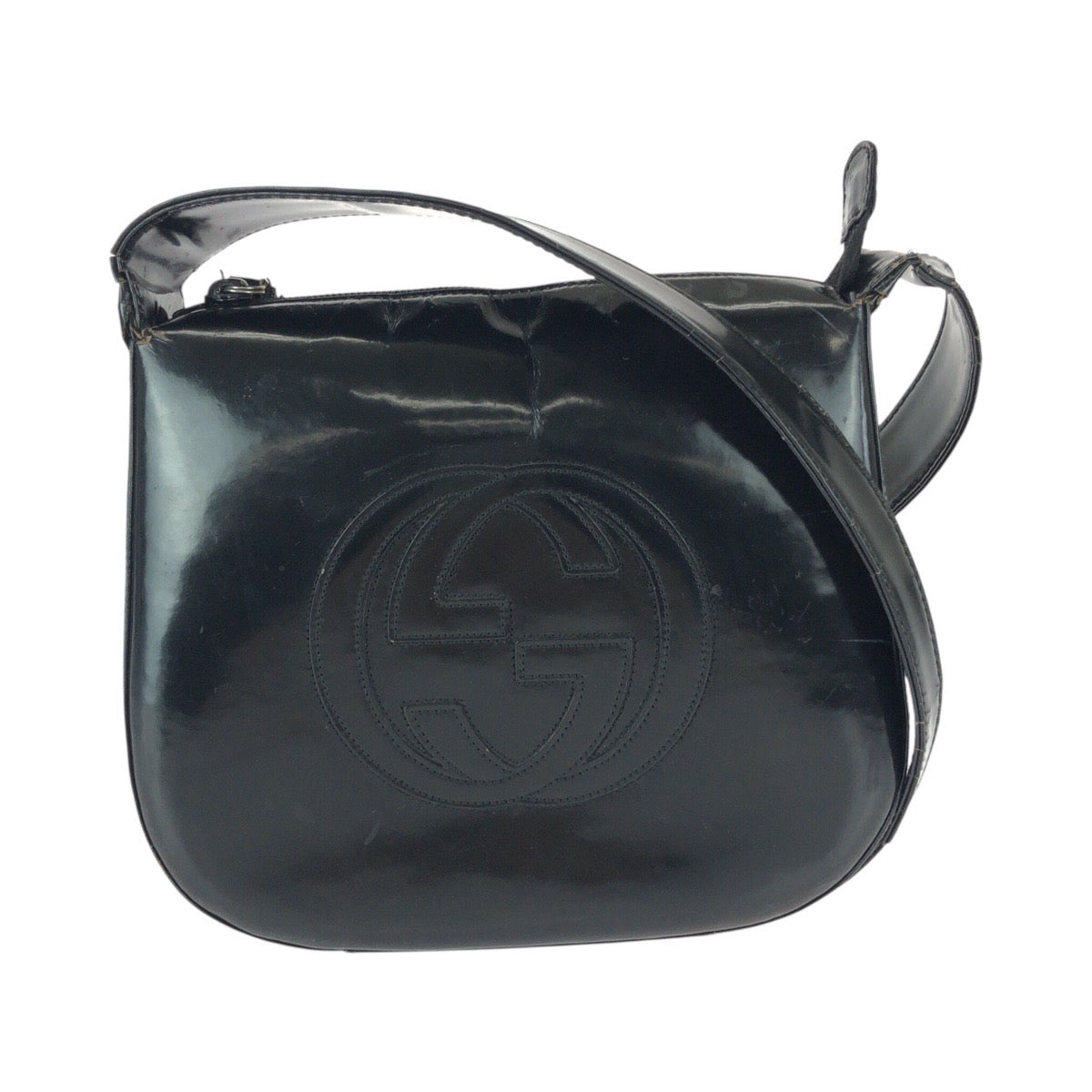 23050
GUCCI グッチ インターロッキング ブラック 黒 エナメル 007 2046 0250 ショルダーバッグ ワンショルダー レディース B8