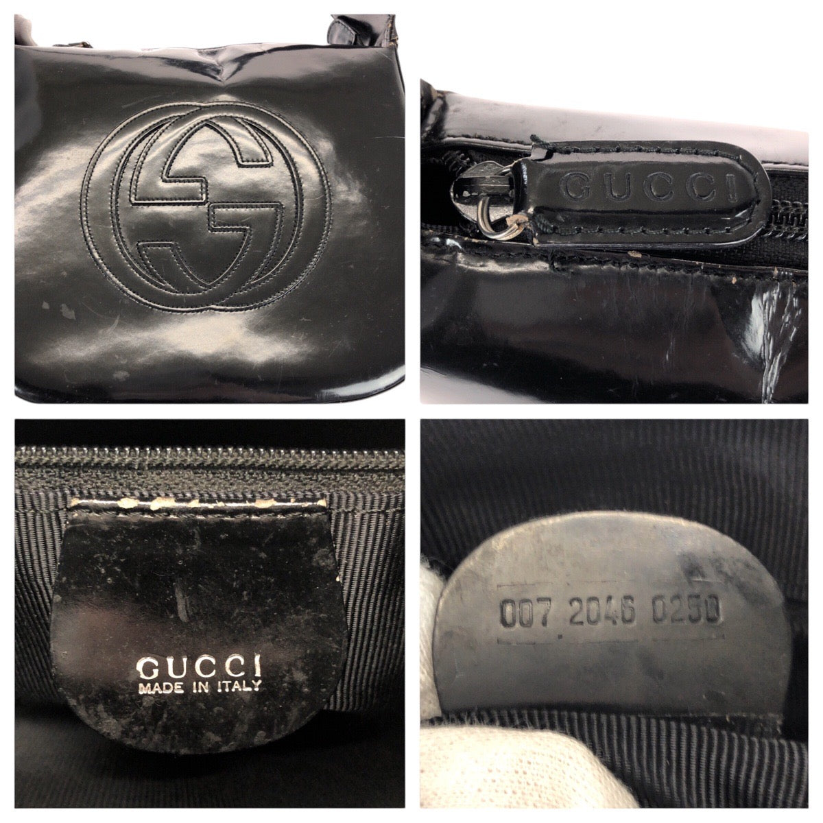 23050
GUCCI グッチ インターロッキング ブラック 黒 エナメル 007 2046 0250 ショルダーバッグ ワンショルダー レディース B8
