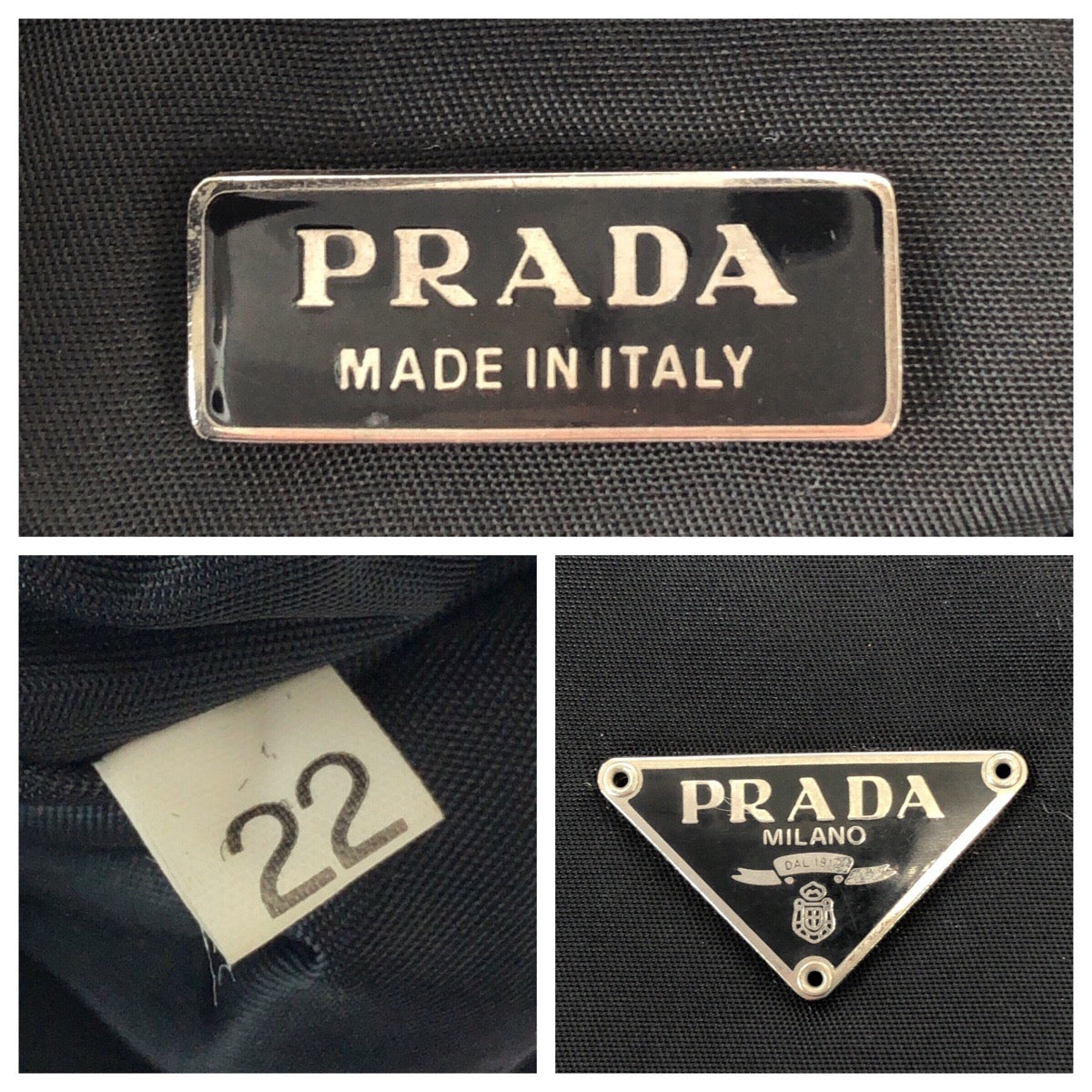 23052
PRADA プラダ テスート 三角ロゴプレート ブラック 黒 シルバー金具 ナイロン ハンドバッグ アクセサリーポーチ レディース AB28