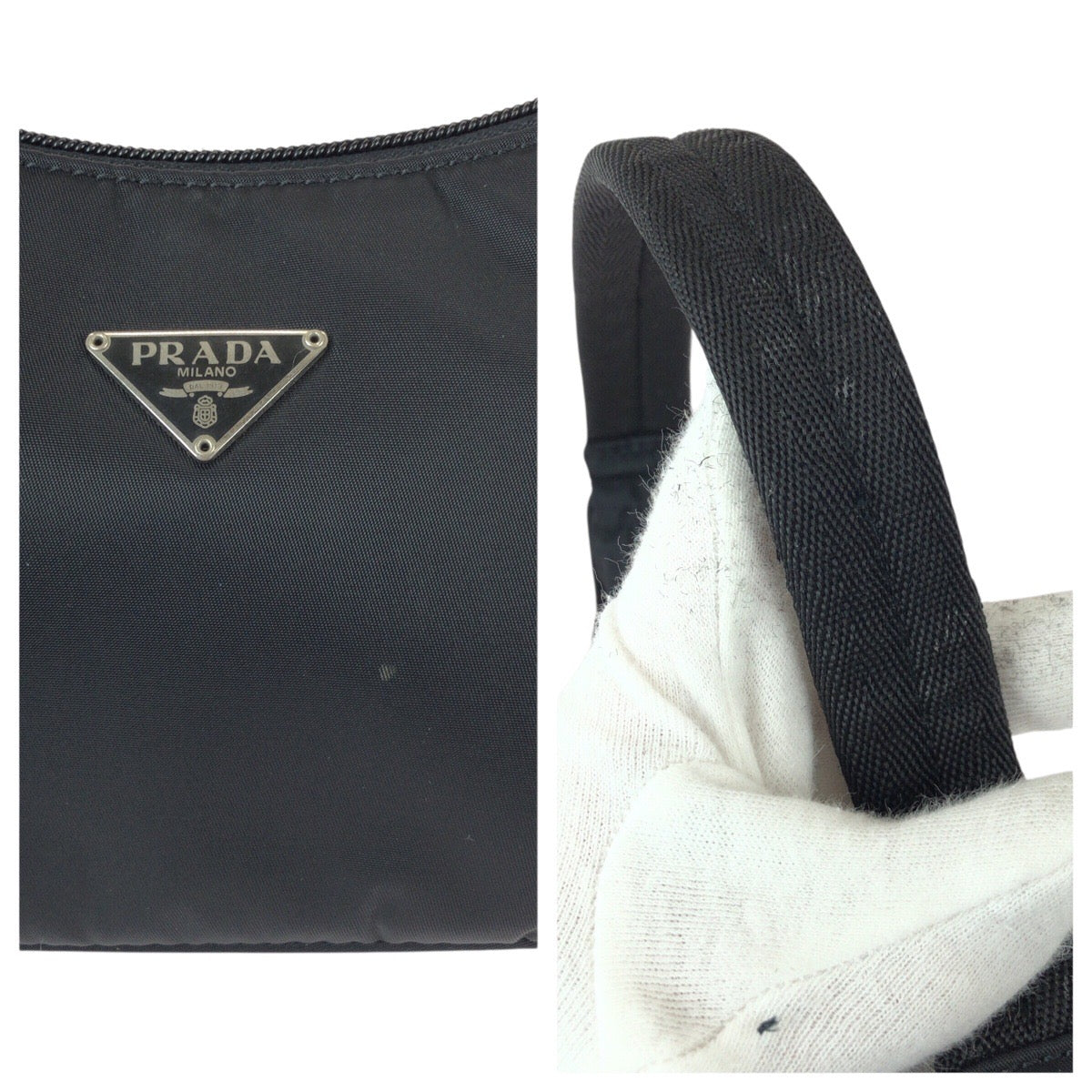 23052
PRADA プラダ テスート 三角ロゴプレート ブラック 黒 シルバー金具 ナイロン ハンドバッグ アクセサリーポーチ レディース AB28