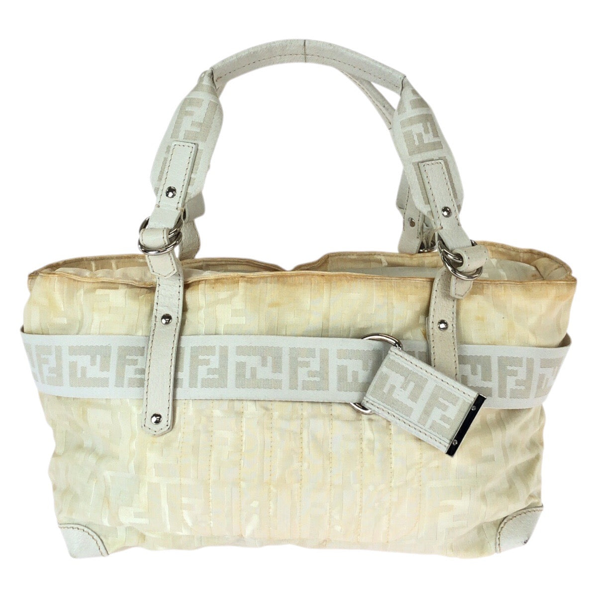 23055
FENDI フェンディ ズッカ オフホワイト シルバー金具 ナイロン / レザー 8BH143 トートバッグ ハンドバッグ レディース B13