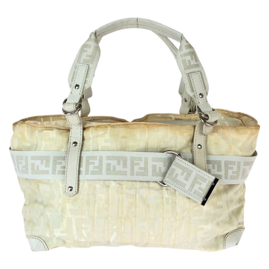 23055
FENDI フェンディ ズッカ オフホワイト シルバー金具 ナイロン / レザー 8BH143 トートバッグ ハンドバッグ レディース B13
