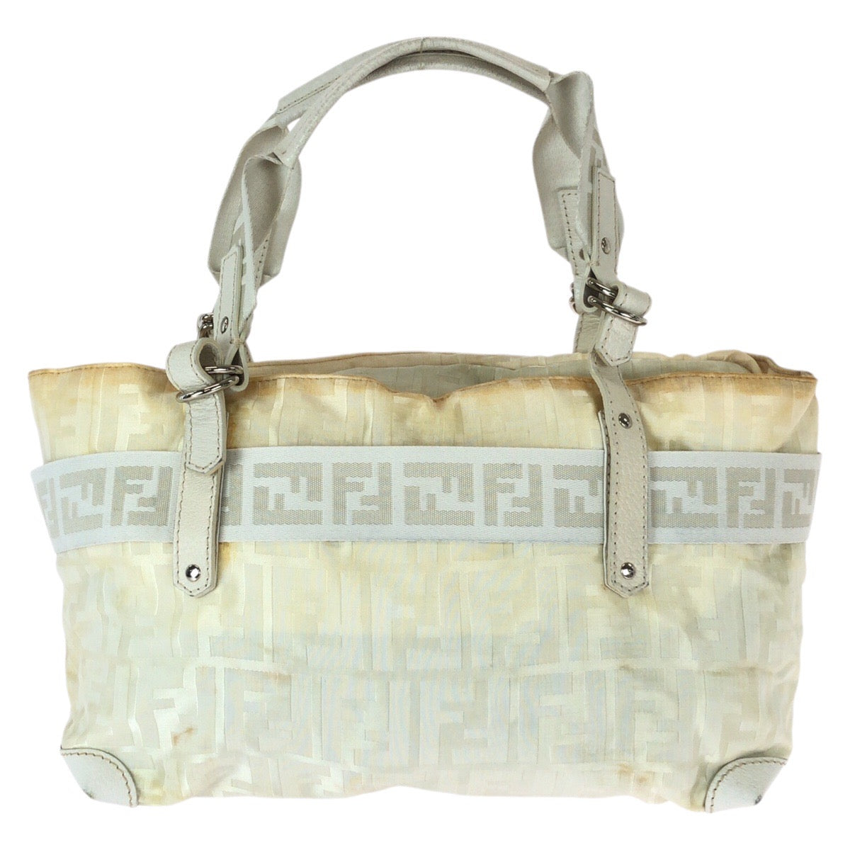 23055
FENDI フェンディ ズッカ オフホワイト シルバー金具 ナイロン / レザー 8BH143 トートバッグ ハンドバッグ レディース B13