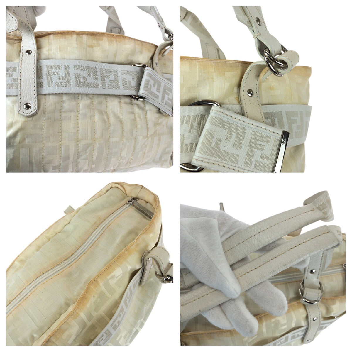 23055
FENDI フェンディ ズッカ オフホワイト シルバー金具 ナイロン / レザー 8BH143 トートバッグ ハンドバッグ レディース B13