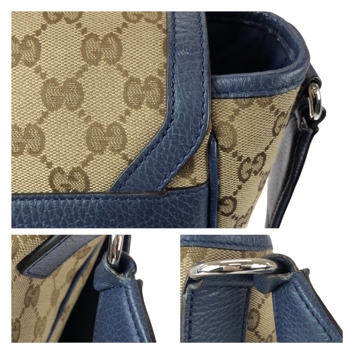 23060
GUCCI Beige Blue Silver Hardware GG Canvas / Leather 510340 Shoulder Bag Messenger Bag Men's A80