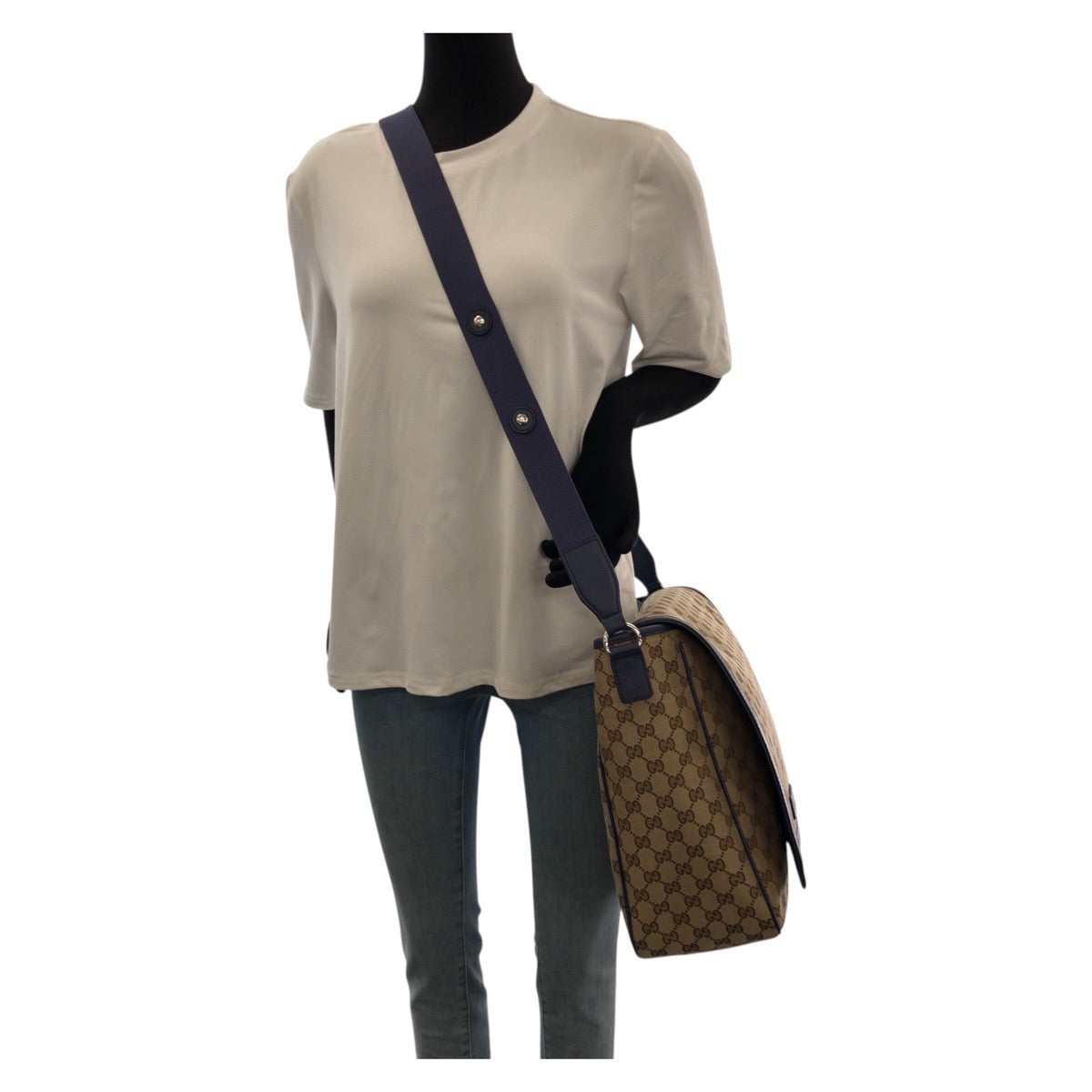 23060
GUCCI Beige Blue Silver Hardware GG Canvas / Leather 510340 Shoulder Bag Messenger Bag Men's A80