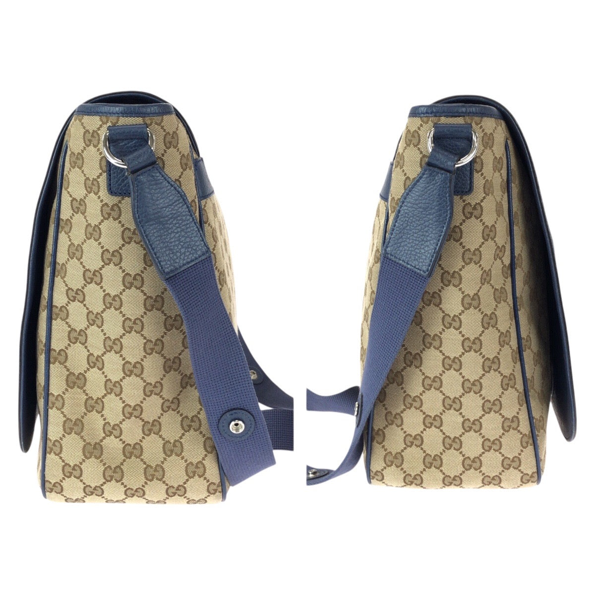 23060
GUCCI Beige Blue Silver Hardware GG Canvas / Leather 510340 Shoulder Bag Messenger Bag Men's A80