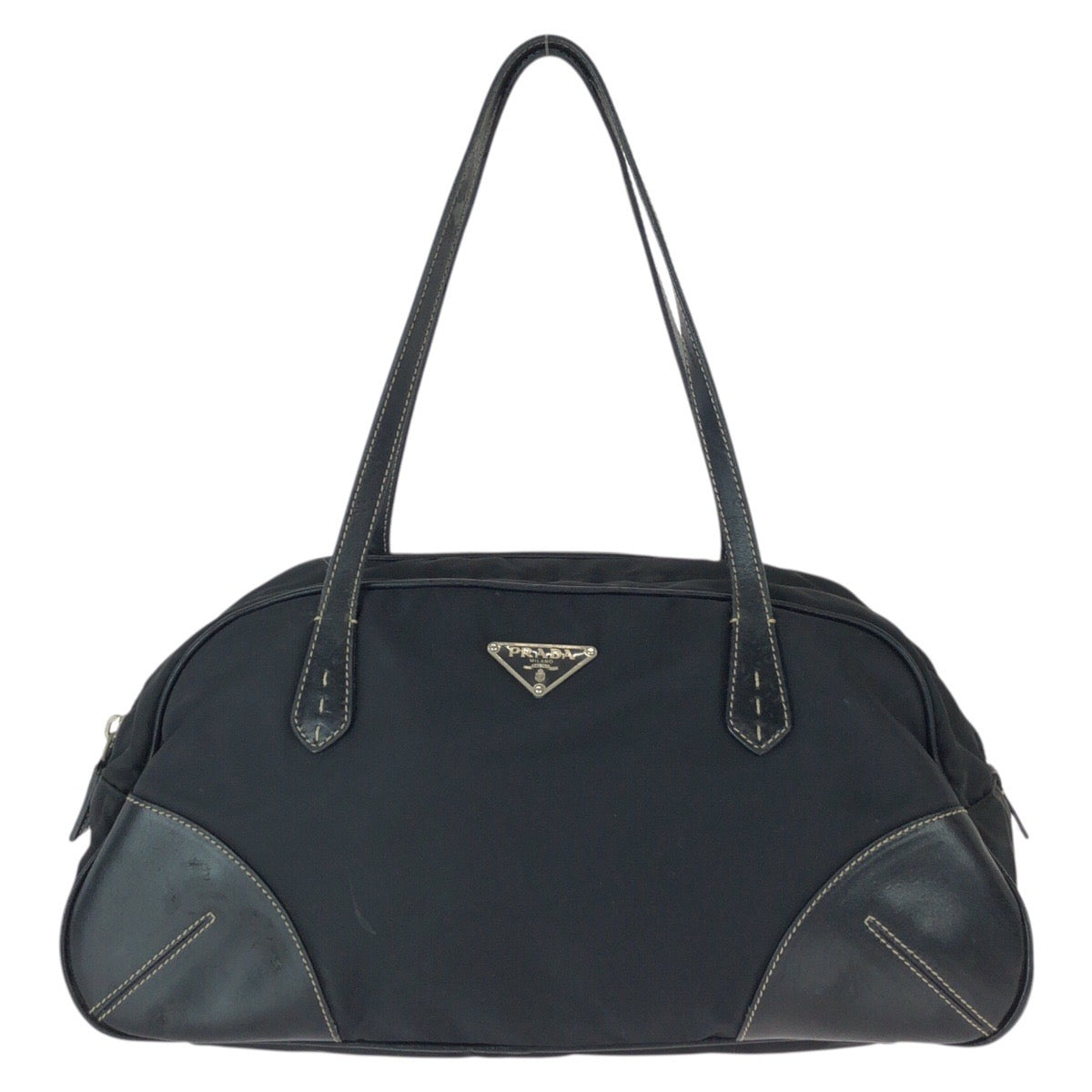 23061
PRADA プラダ テスート 三角ロゴプレート ブラック 黒 シルバー金具 ナイロン / レザー トートバッグ ハンドバッグ レディース AB28