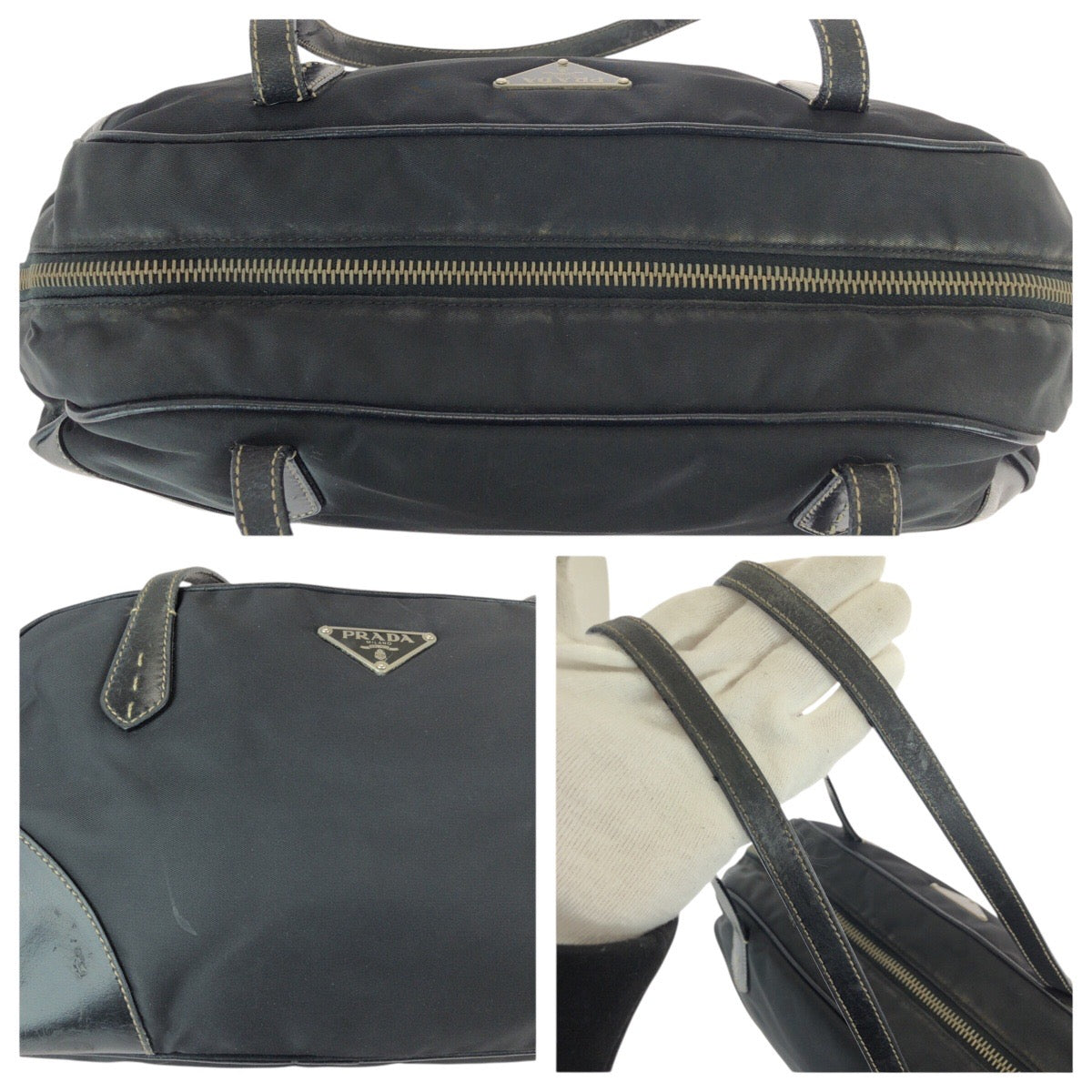 23061
PRADA プラダ テスート 三角ロゴプレート ブラック 黒 シルバー金具 ナイロン / レザー トートバッグ ハンドバッグ レディース AB28
