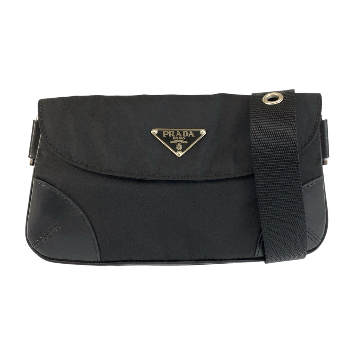 23062
PRADA プラダ テスート 三角ロゴプレート ブラック 黒 シルバー金具 ナイロン / レザー ボディバッグ バムバッグ ショルダーバッグ ウエストポーチ メンズ A48