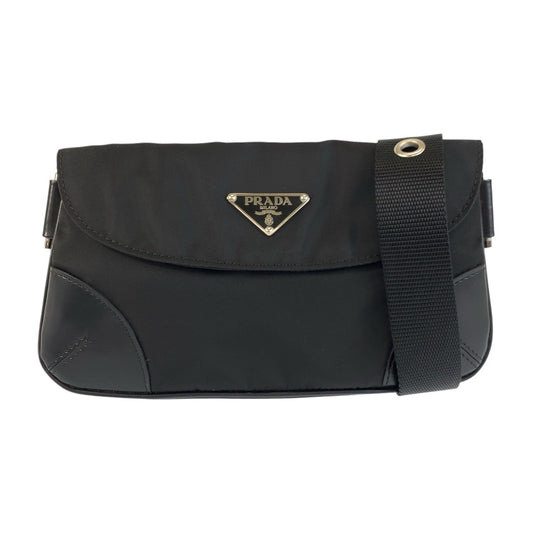 23062
PRADA プラダ テスート 三角ロゴプレート ブラック 黒 シルバー金具 ナイロン / レザー ボディバッグ バムバッグ ショルダーバッグ ウエストポーチ メンズ A48