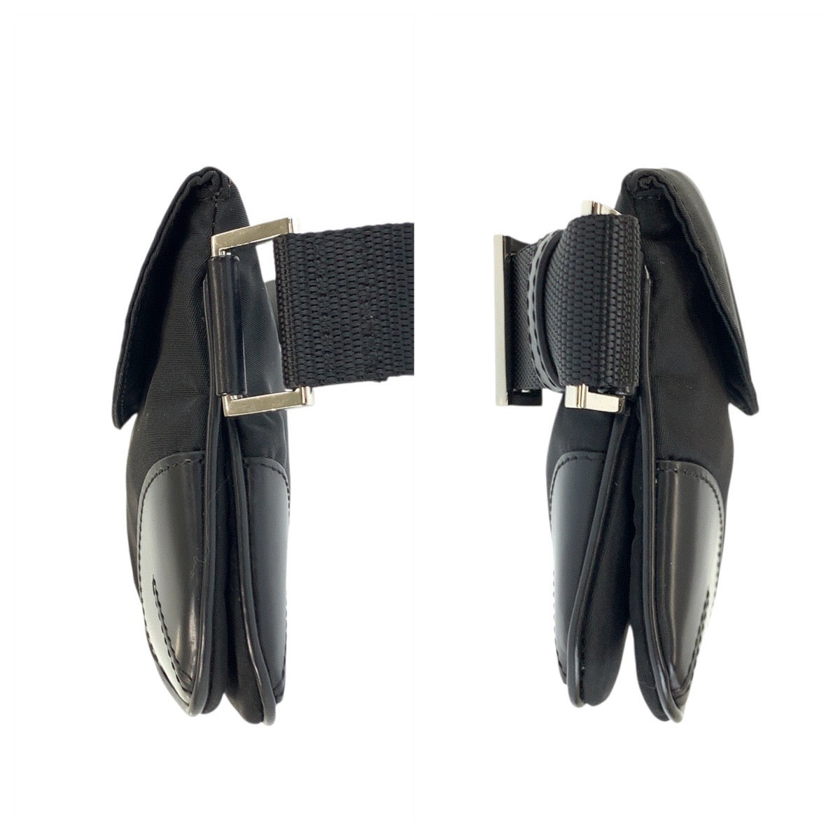 23062
PRADA プラダ テスート 三角ロゴプレート ブラック 黒 シルバー金具 ナイロン / レザー ボディバッグ バムバッグ ショルダーバッグ ウエストポーチ メンズ A48