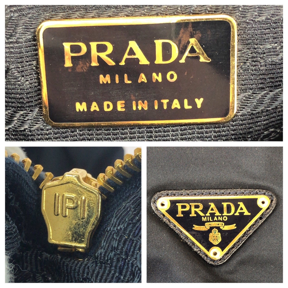 23066
PRADA プラダ テスート 三角ロゴプレート ダークネイビー ゴールド金具 ナイロン チェーンショルダーバッグ トートバッグ レディース AB