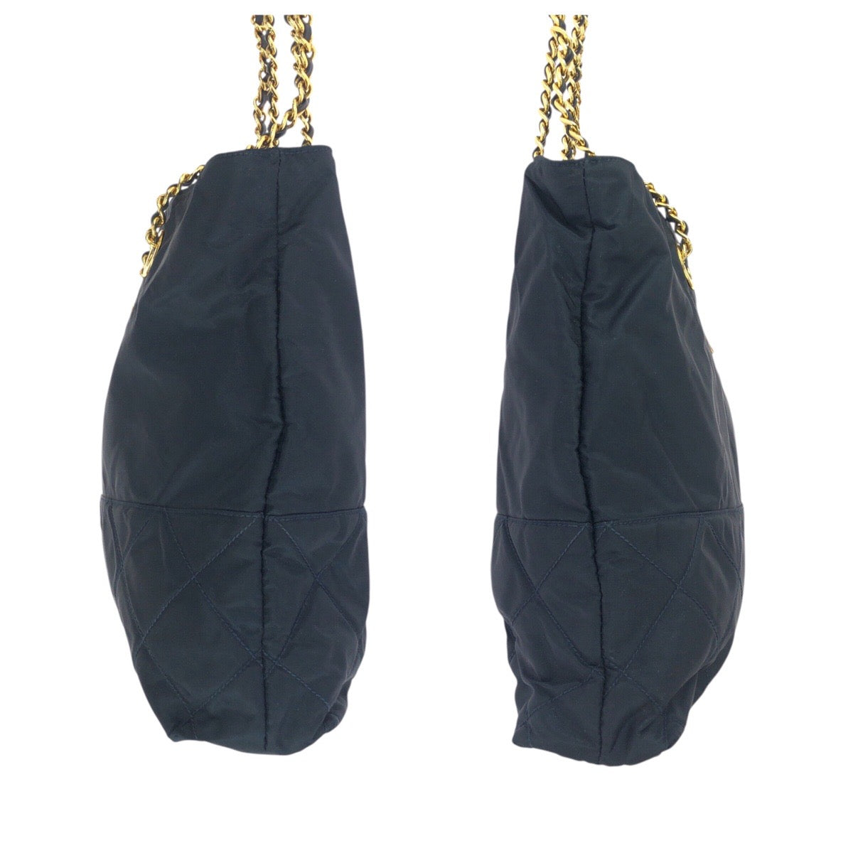 23066
PRADA プラダ テスート 三角ロゴプレート ダークネイビー ゴールド金具 ナイロン チェーンショルダーバッグ トートバッグ レディース AB