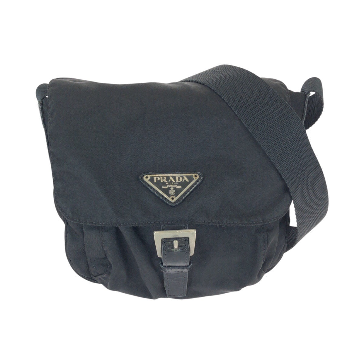 23067
PRADA プラダ テスート 三角ロゴプレート ブラック 黒 シルバー金具 ナイロン / レザー ショルダーバッグ ポシェット レディース ABP35