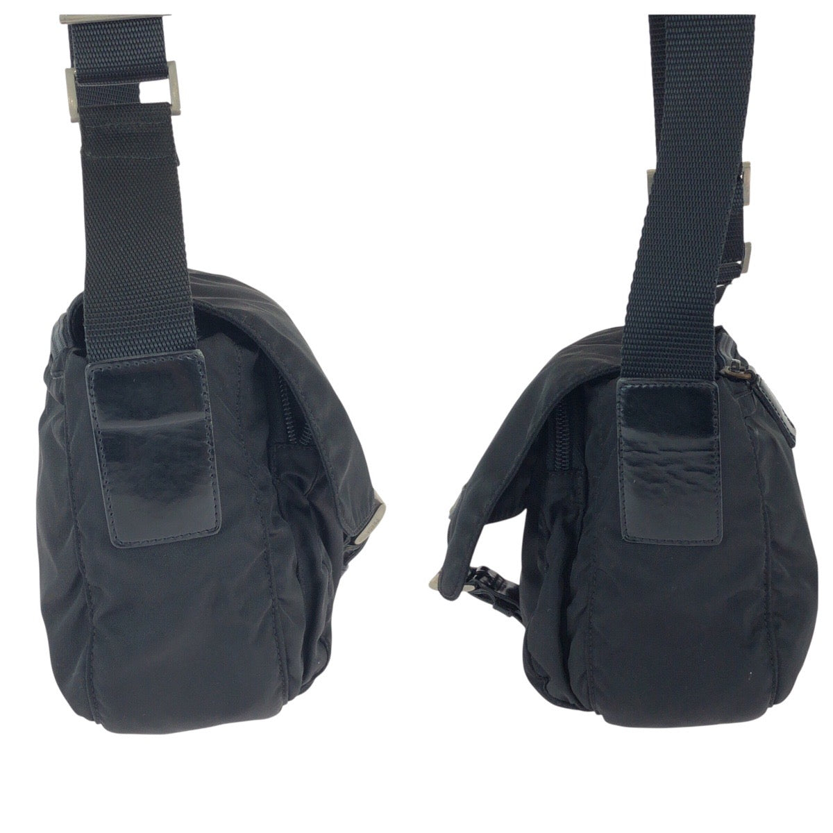 23067
PRADA プラダ テスート 三角ロゴプレート ブラック 黒 シルバー金具 ナイロン / レザー ショルダーバッグ ポシェット レディース ABP35