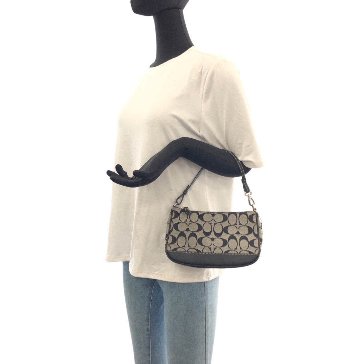 23068
COACH Signature Black Gray Silver Hardware Canvas / Leather 6094 Handbag Accessory Pouch Women's A21