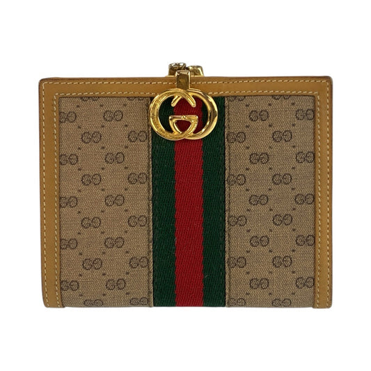 23073
GUCCI グッチ ヴィンテージ シェリーライン マイクロGG インターロッキング ブラウン ベージュ ゴールド金具 GGスプリームキャンバス / レザー 035 904 8785 折財布 コンパクトウォレット レディース ABP21