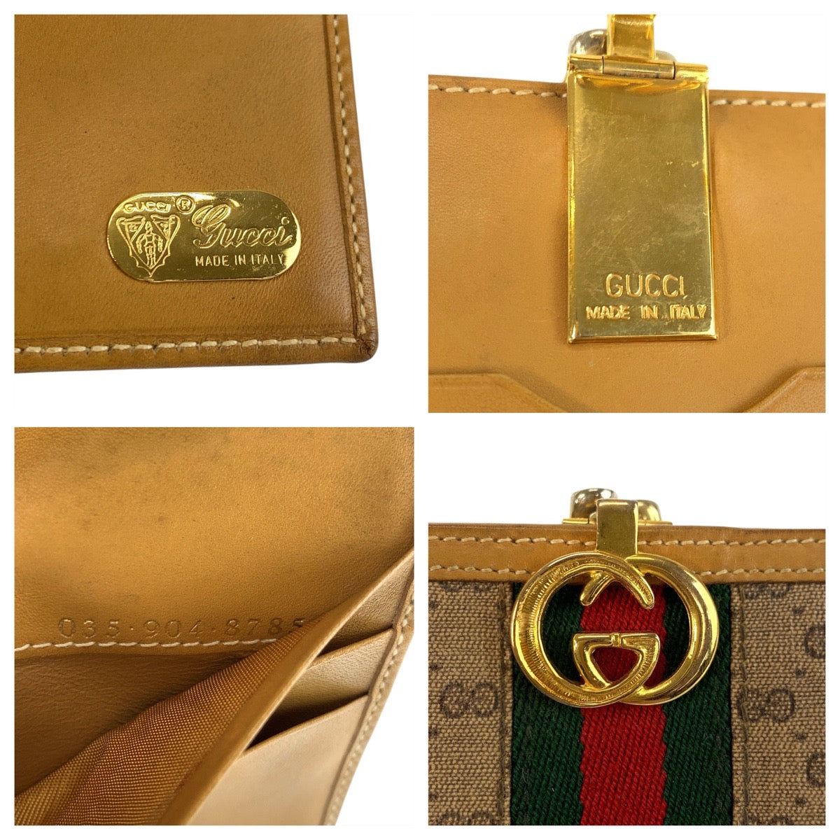 23073
GUCCI Vintage Sherry Line Micro GG Interlocking Brown Beige Gold Hardware GG Supreme Canvas / Leather 035 904 8785 Bi-fold Wallet Compact Wallet Women's ABP21