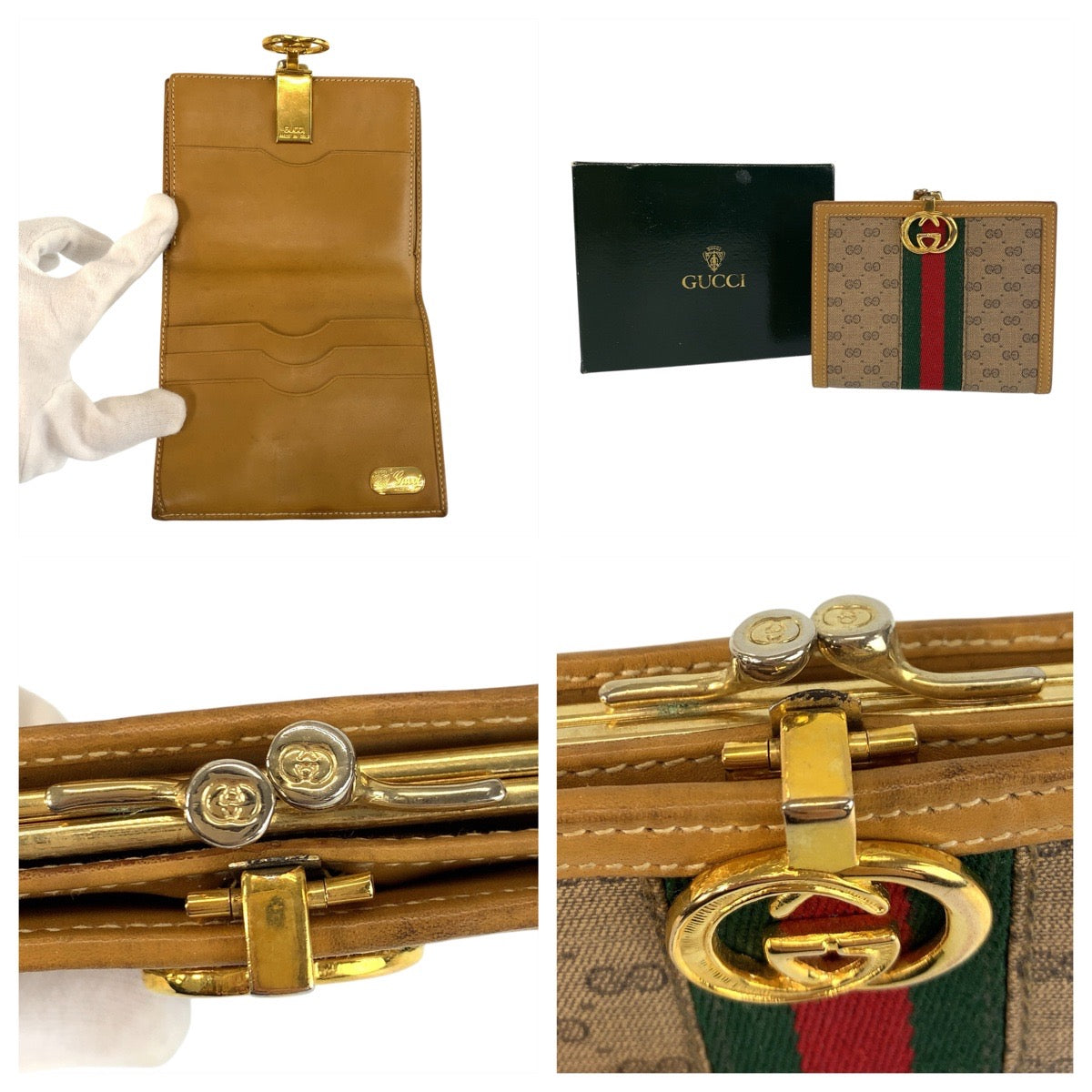 23073
GUCCI Vintage Sherry Line Micro GG Interlocking Brown Beige Gold Hardware GG Supreme Canvas / Leather 035 904 8785 Bi-fold Wallet Compact Wallet Women's ABP21