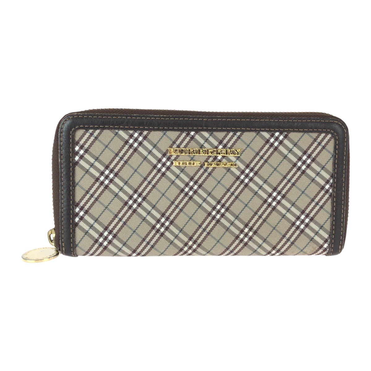 23077
BURBERRY BLUE LABEL バーバリーブルーレーベル チェック柄 ベージュ ブラウン ゴールド金具 ナイロン / レザー 長財布 ロングウォレット レディース ABP5