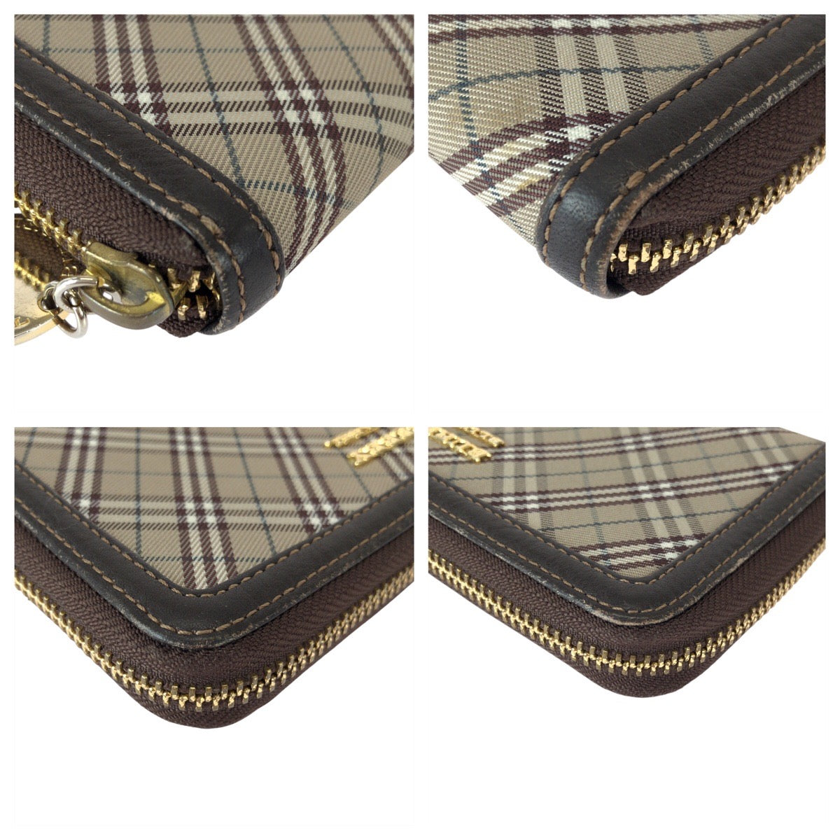 23077
BURBERRY BLUE LABEL バーバリーブルーレーベル チェック柄 ベージュ ブラウン ゴールド金具 ナイロン / レザー 長財布 ロングウォレット レディース ABP5
